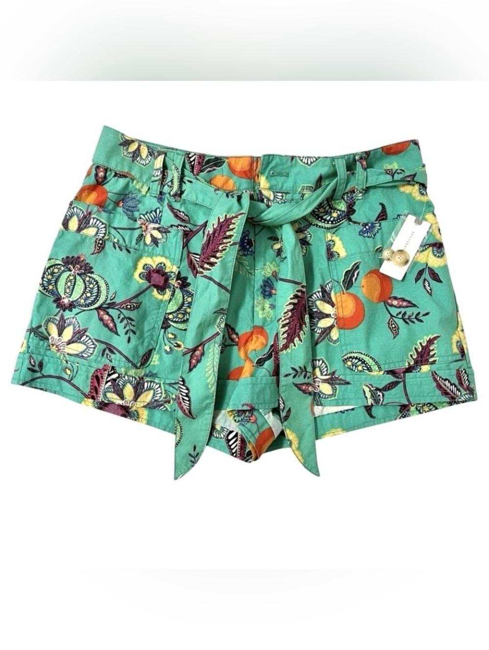 Anthropologie Maeve Floral Cotton Shorts Tie Waist Boho Resort Tropical 10